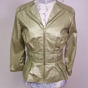Carlisle Green Metallic Jacket Zipper Front Peplum